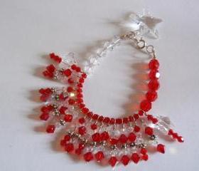 Red and White Swarovski Crystal Star Bracelet